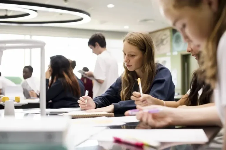 Group of school friends learning